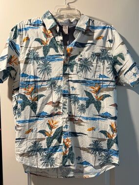 Hurley White Hawaiian Palm & Bird Short-Sleeve Button-Down Shirt